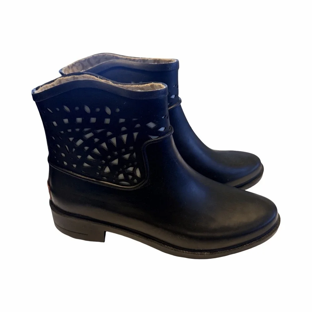 Chooka Womens Rain Boot Bootie Deco Laser Cut Black Size 7 New - Picture 5 of 8